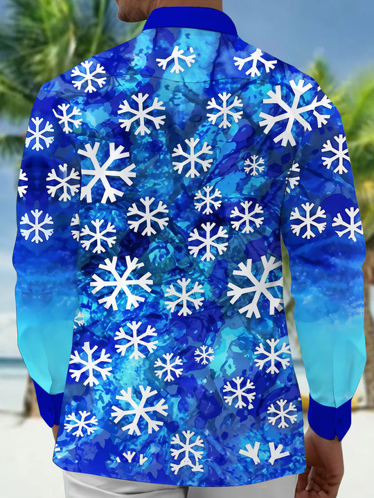 Adaychic Men's Hawaiian Snowflake Pattern Long Sleeve Shirt with Chest Pocket