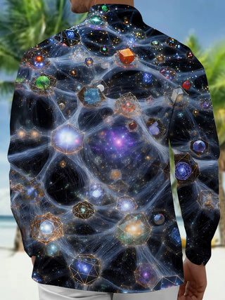 Adaychic Men's Graphic Cosmic Space Nebula Print Long Sleeve Shirt with Chest Pocket