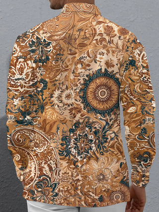 Adaychic Men's Paisley And Floral Medallion Print Long Sleeve Shirt with Chest Pocket