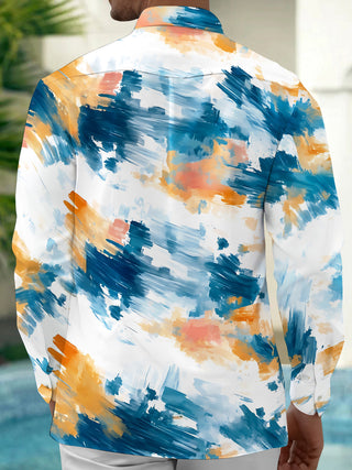 Adaychic Men's Tie Dye Abstract Tie Dye Brushstrokes Print Long Sleeve Shirt with Chest Pocket