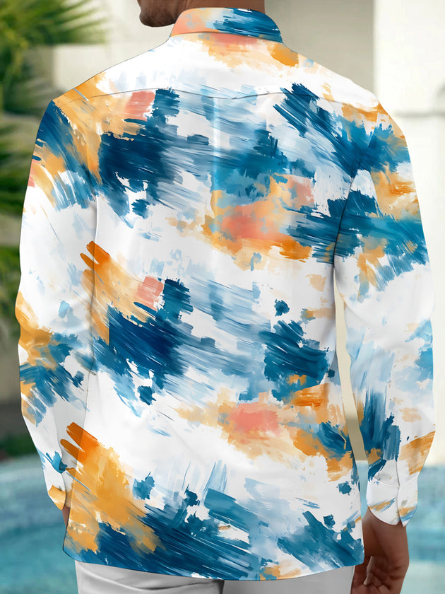 Adaychic Men's Tie Dye Abstract Tie Dye Brushstrokes Print Long Sleeve Shirt with Chest Pocket