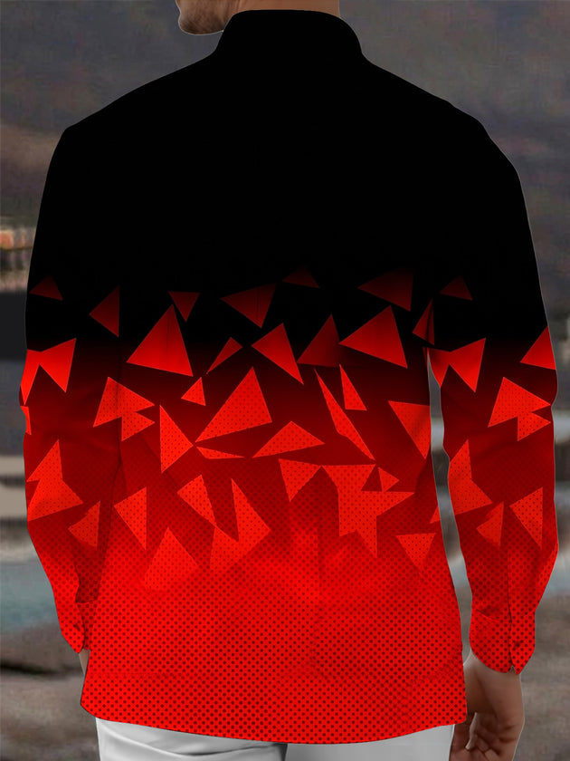 Adaychic Men's Patterned Geometric Triangle Gradient Print Long Sleeve Shirt with Chest Pocket