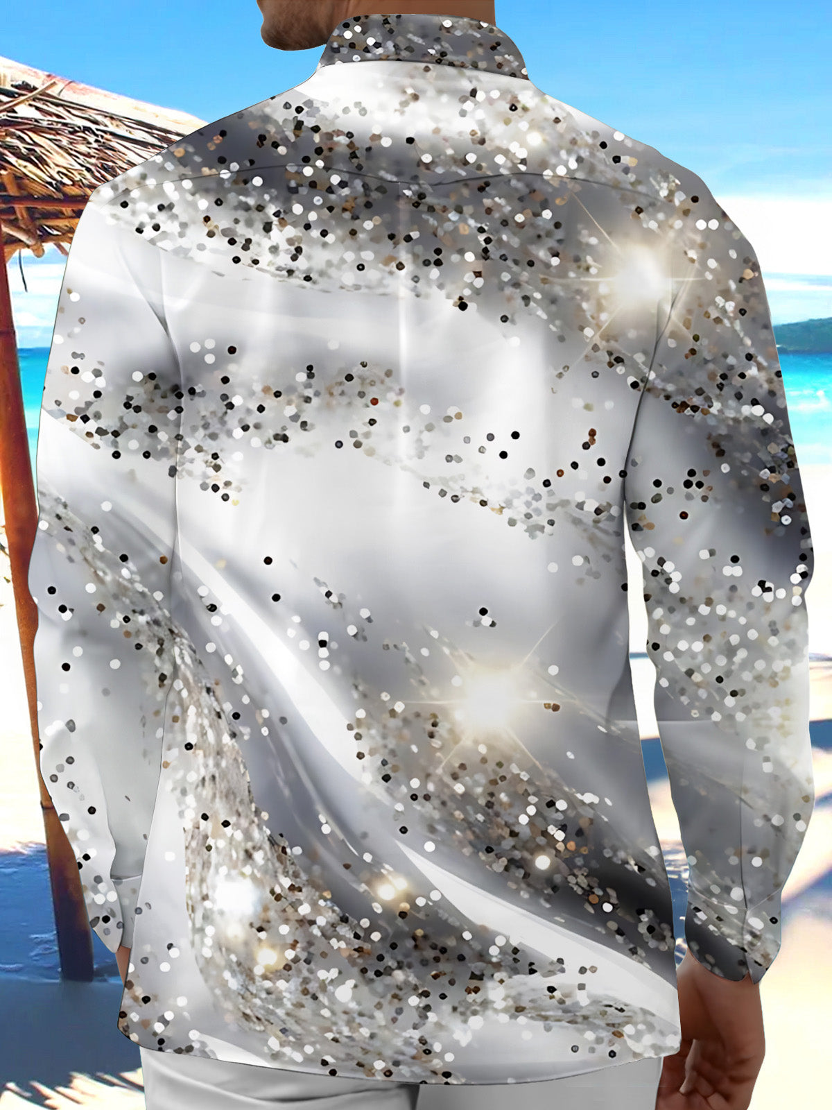 Adaychic Men's Printed Abstract Confetti Dots Print Long Sleeve Shirt with Chest Pocket