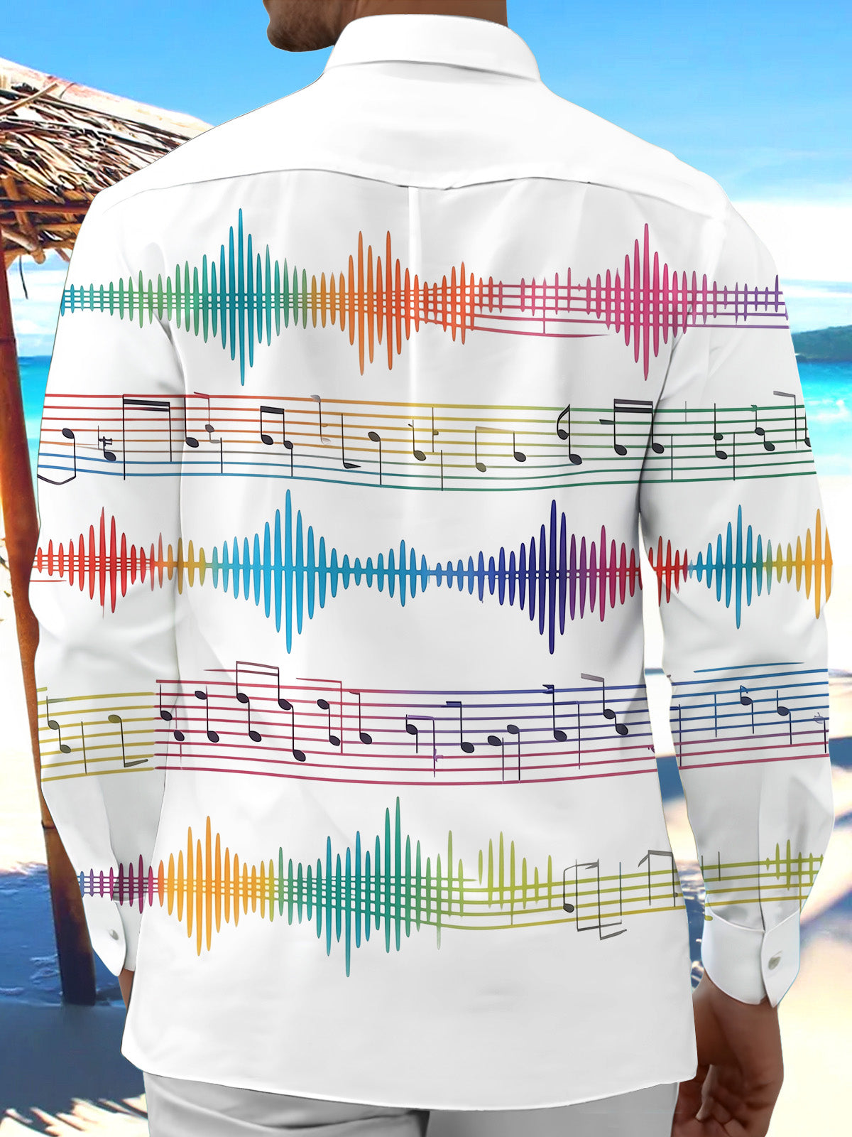 Adaychic Men's Graphic Colorful Music Notes Print Long Sleeve Shirt with Chest Pocket