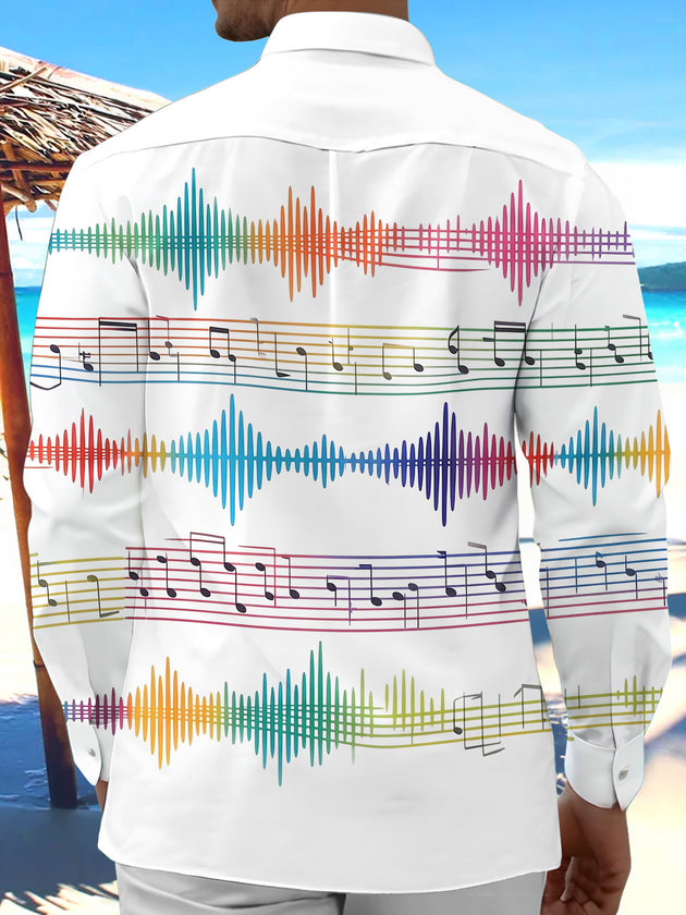 Adaychic Men's Graphic Colorful Music Notes Print Long Sleeve Shirt with Chest Pocket