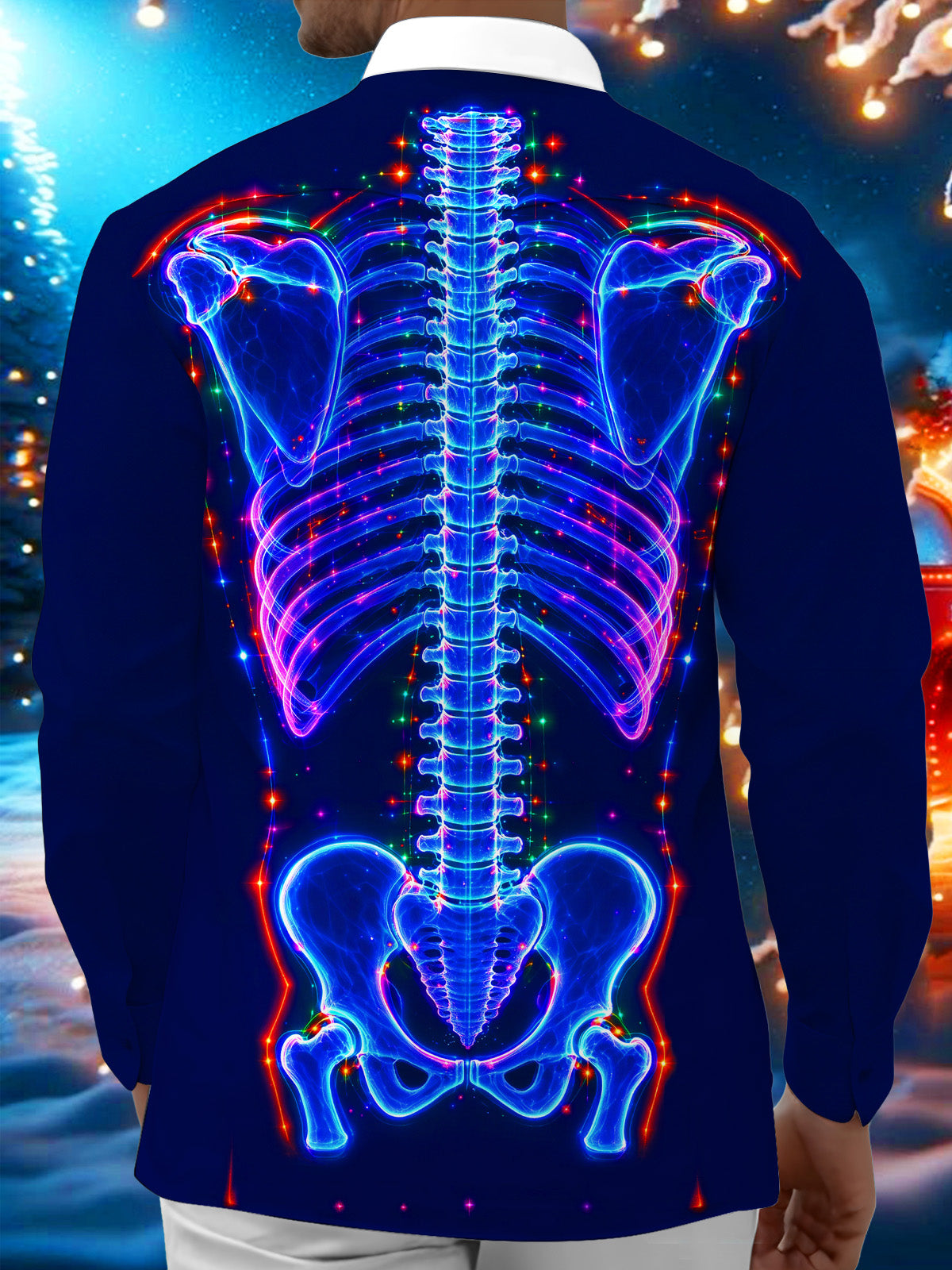 Adaychic Men's Neon Skeleton Anatomy With Organs Print Long Sleeve Shirt with Chest Pocket
