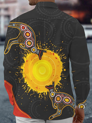 Adaychic Men's Graphic Sun Design Print Long Sleeve Shirt with Chest Pocket