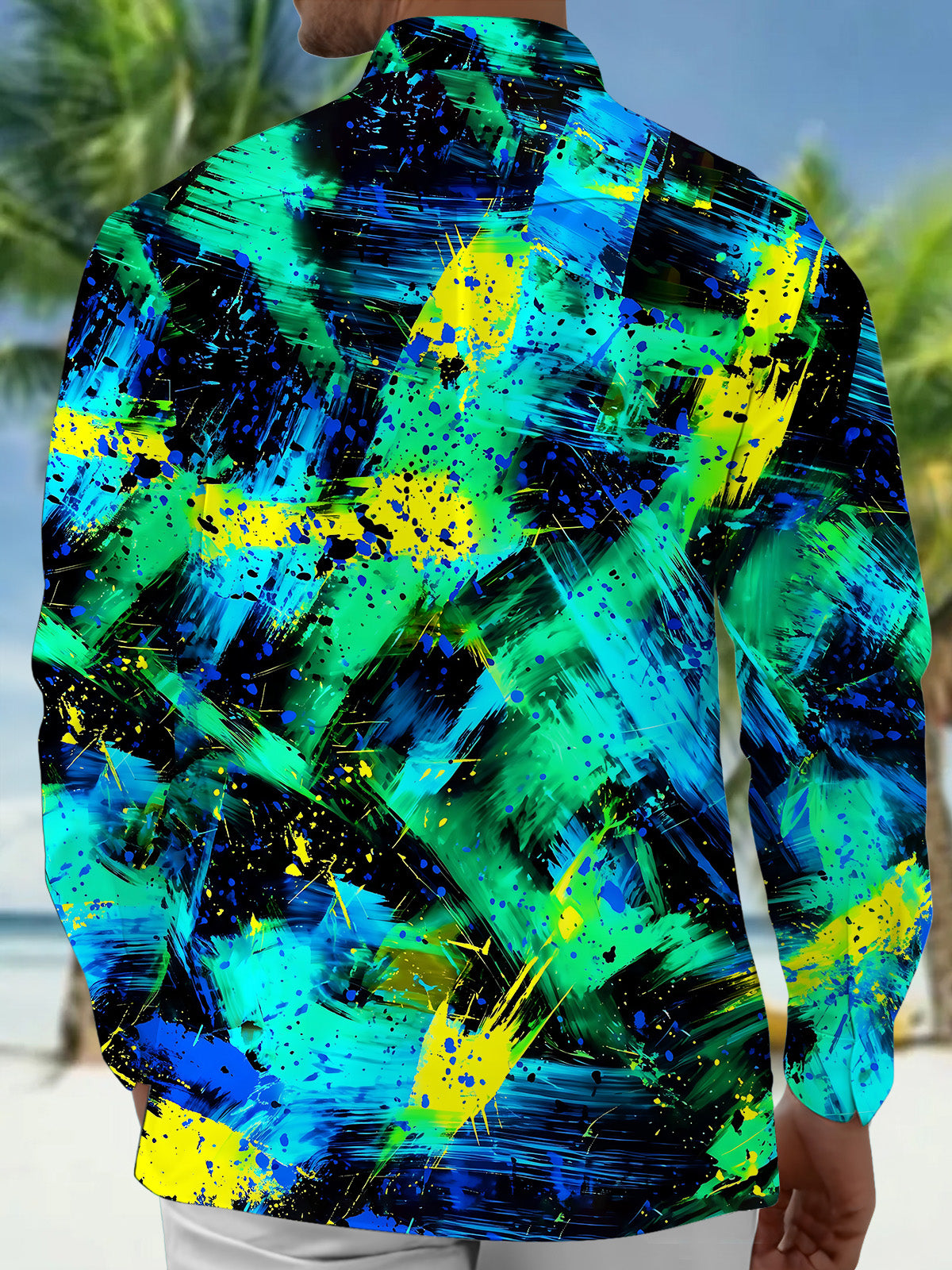 Adaychic Men's Tie Dye Abstract Paint Splatter Print Long Sleeve Shirt with Chest Pocket