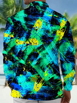 Adaychic Men's Tie Dye Abstract Paint Splatter Print Long Sleeve Shirt with Chest Pocket