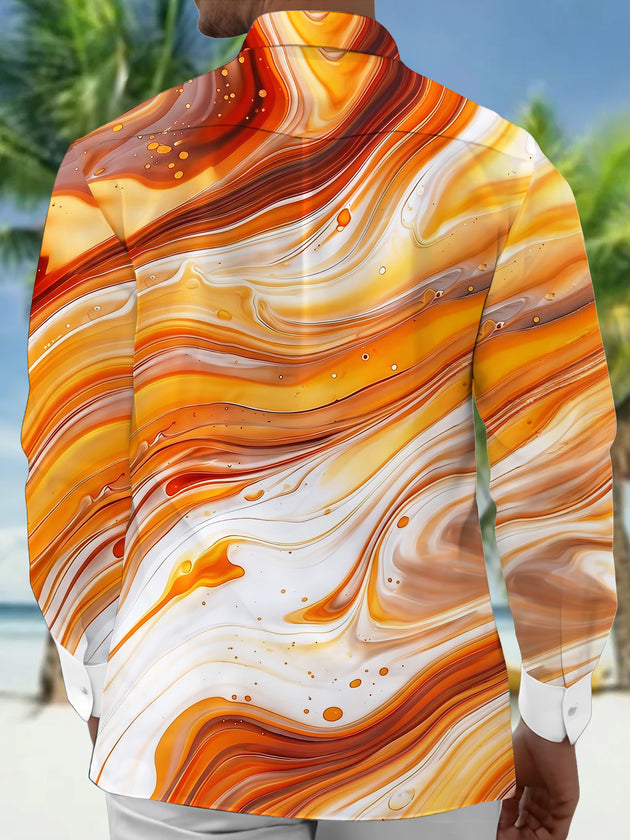 Adaychic Men's Printed Abstract Swirl Pattern Long Sleeve Shirt with Chest Pocket