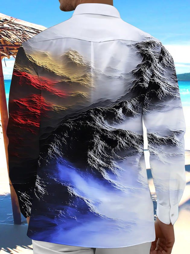 Adaychic Men's Printed Abstract Mountain Landscape Print Long Sleeve Shirt with Chest Pocket