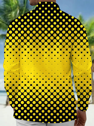 Adaychic Men's Geometric Polka Dot Gradient Print Long Sleeve Shirt with Chest Pocket