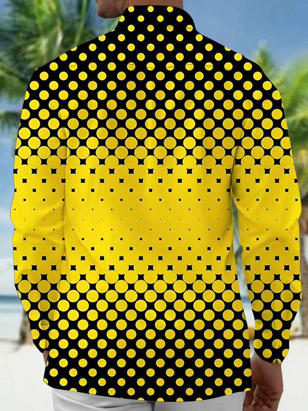 Adaychic Men's Geometric Polka Dot Gradient Print Long Sleeve Shirt with Chest Pocket