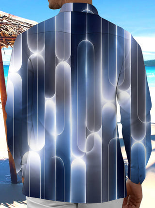 Adaychic Men's Printed Geometric Gradient Lines Print Long Sleeve Shirt with Chest Pocket