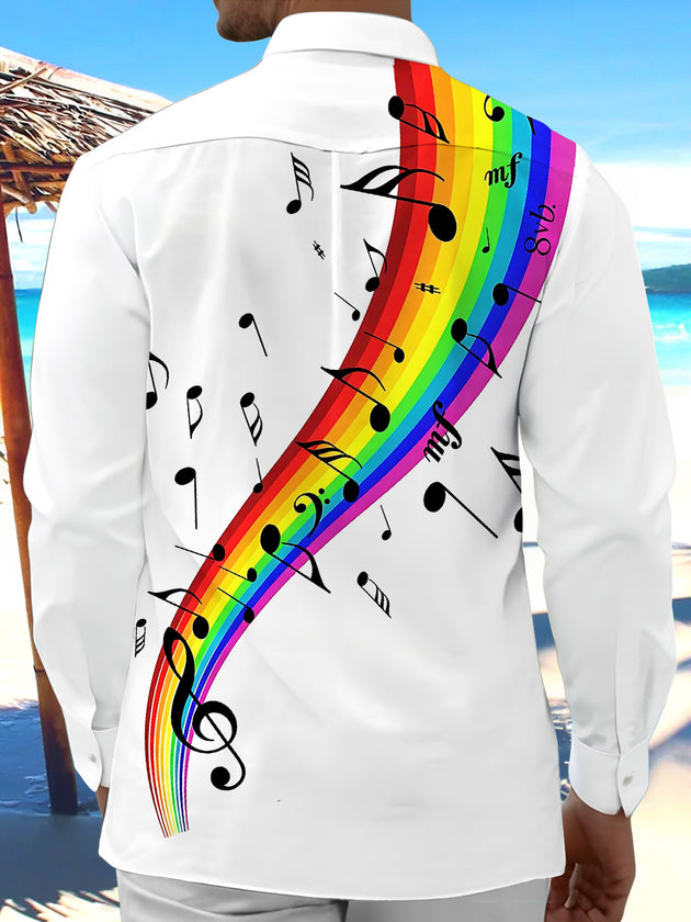 Adaychic Rainbow Notes Long Sleeve Shirt with Chest Pocket