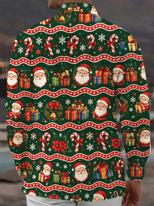 Adaychic Men's Printed Santa Claus And Christmas Gifts Print Long Sleeve Shirt with Chest Pocket