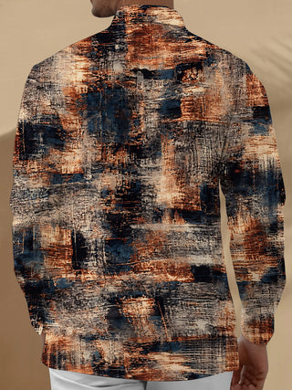 Adaychic Men's Vintage Style Abstract Textured Print Long Sleeve Shirt with Chest Pocket