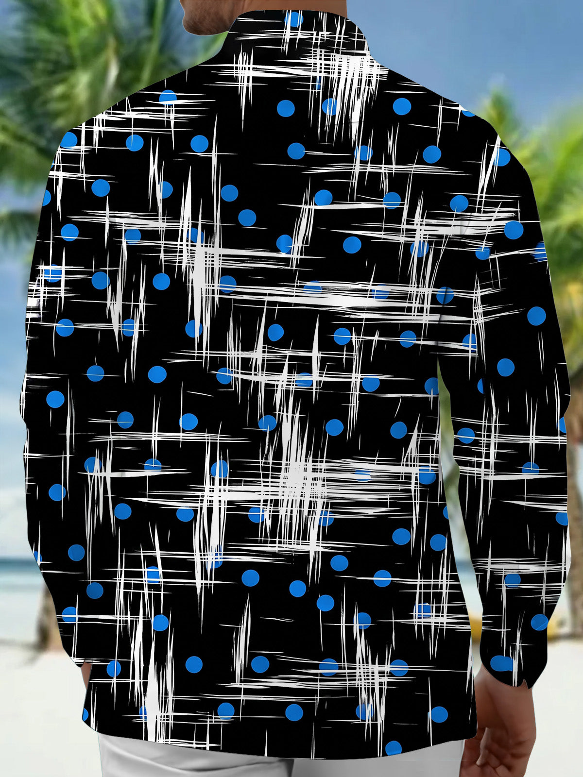 Adaychic Men's Printed Abstract White Lines Print Long Sleeve Shirt with Chest Pocket