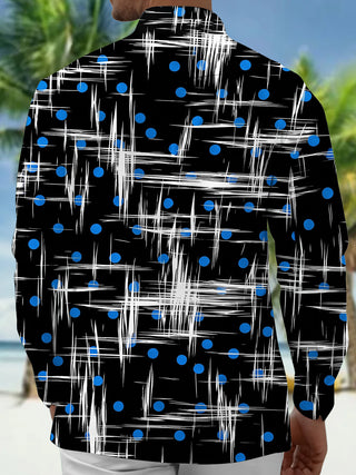Adaychic Men's Printed Abstract White Lines Print Long Sleeve Shirt with Chest Pocket