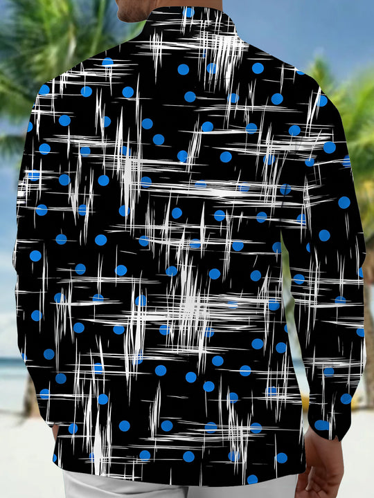 Adaychic Men's Printed Abstract White Lines Print Long Sleeve Shirt with Chest Pocket