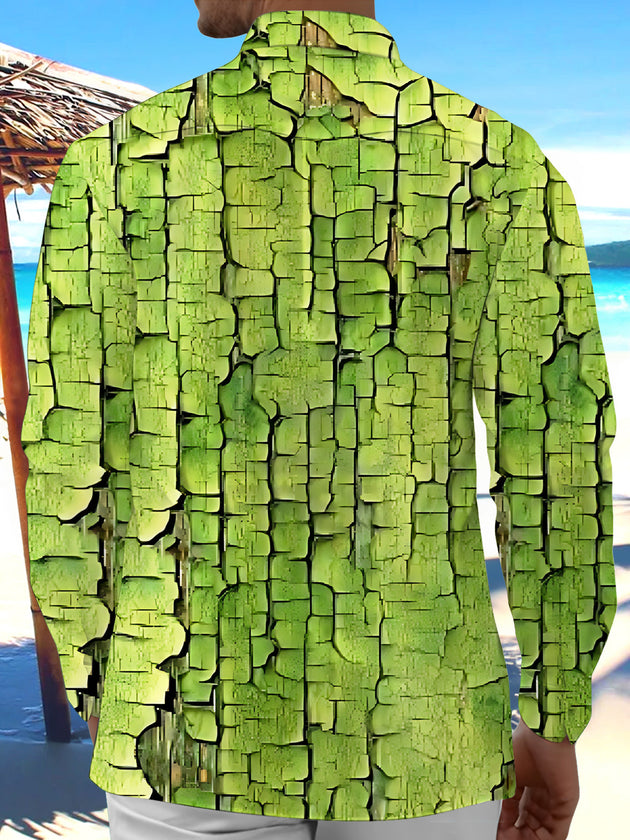 Adaychic Men's Printed Tree Bark Texture Print Long Sleeve Shirt with Chest Pocket