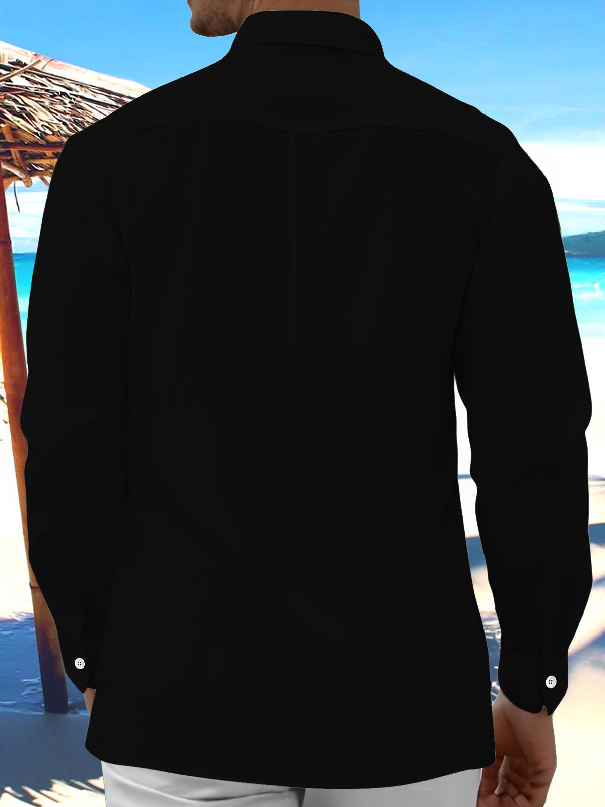 Adaychic Men's Graphic Musical Notes Print Long Sleeve Shirt with Chest Pocket