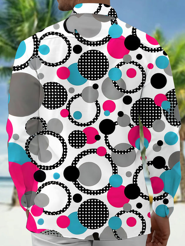 Adaychic Men's Patterned Colorful Polka Dot Circles Print Long Sleeve Shirt with Chest Pocket