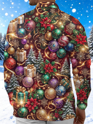 Adaychic Men's Printed Christmas Ornaments And Gifts Print Long Sleeve Shirt with Chest Pocket