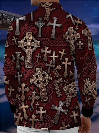 Adaychic Cross Men's Pocket Long Sleeve Shirts