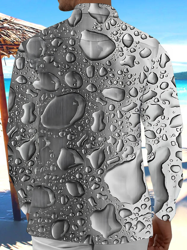Adaychic Men's 3D Water Drop Pattern 3D Water Droplets Print Long Sleeve Shirt with Chest Pocket