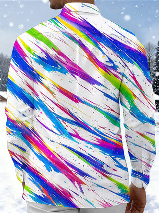 Adaychic Men's Tie Dye Rainbow Paint Splatter Print Long Sleeve Shirt with Chest Pocket