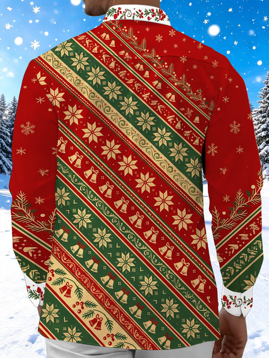 Adaychic Men's Striped Christmas Geometric Stripes Print Long Sleeve Shirt with Chest Pocket