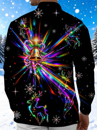 Adaychic Men's Graphic Neon Christmas Bell Print Long Sleeve Shirt with Chest Pocket