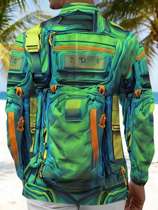Adaychic Men's Graphic 3D Tactical Backpack Print Long Sleeve Shirt with Chest Pocket