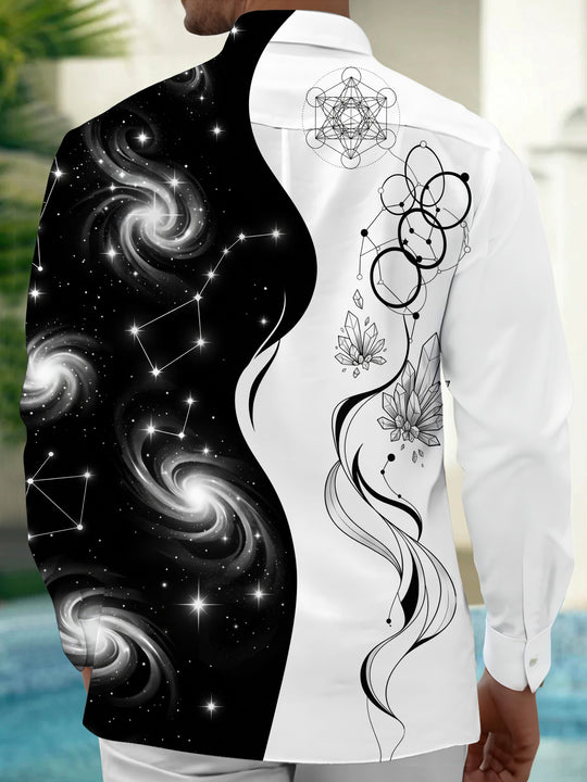 Adaychic Men's Printed Constellation Nebula And Crystal Print Long Sleeve Shirt with Chest Pocket