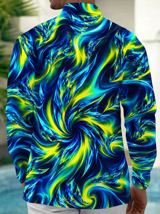 Adaychic Men's Printed Abstract Swirling Fluid Pattern Long Sleeve Shirt with Chest Pocket