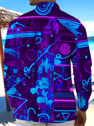 Adaychic Men's Graphic Neon Cyberpunk Graffiti Print Long Sleeve Shirt with Chest Pocket