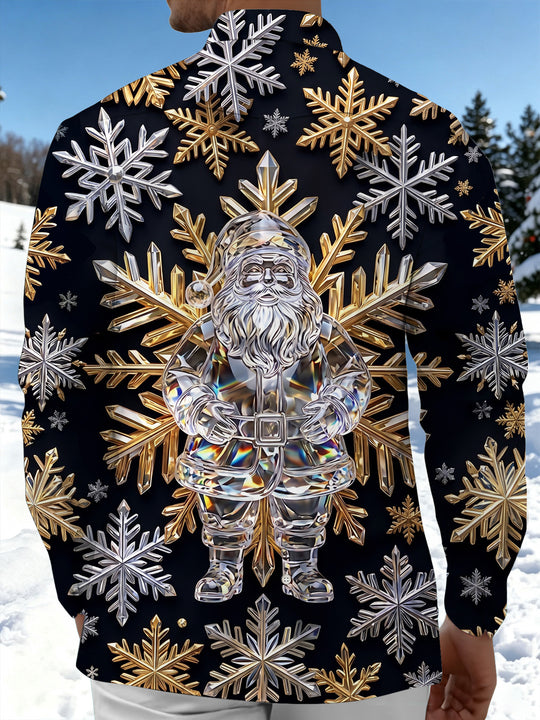 Adaychic Men's Graphic Christmas Print Holiday Print Long Sleeve Shirt with Chest Pocket