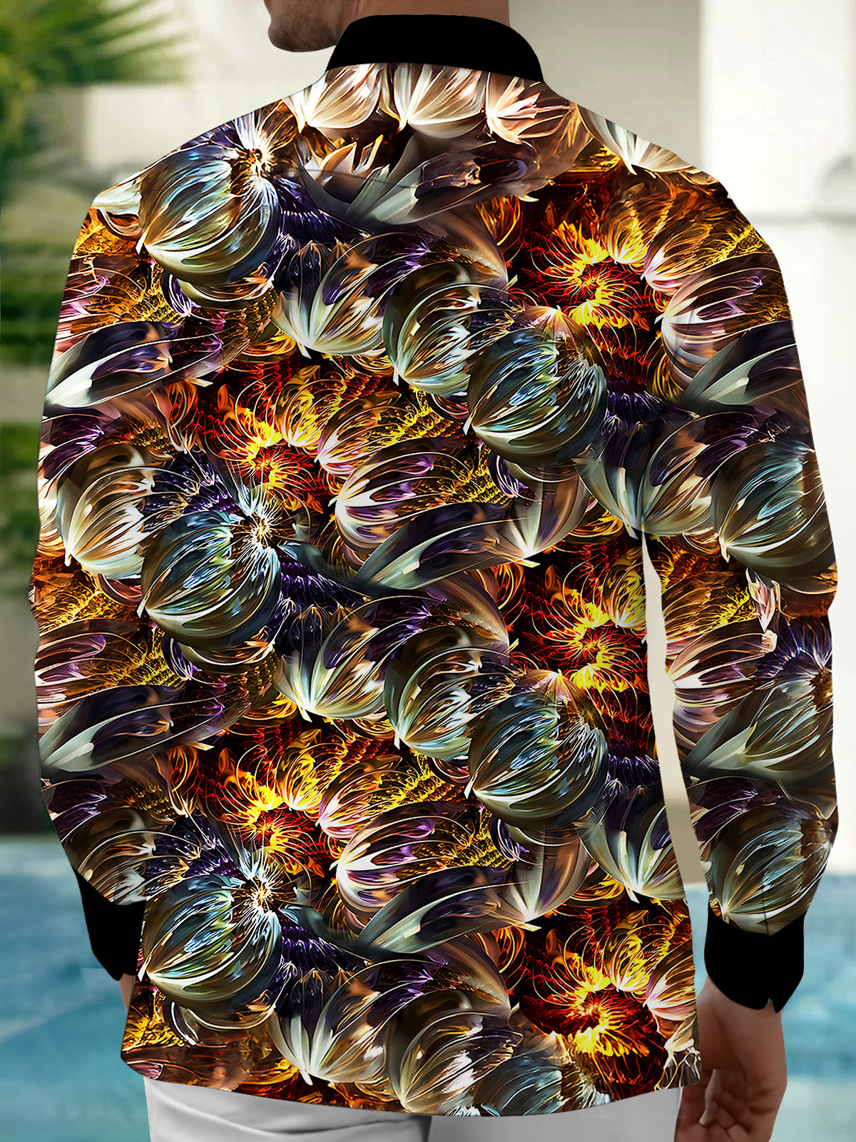 Adaychic Men's Vintage Style Abstract Floral Print Long Sleeve Shirt with Chest Pocket