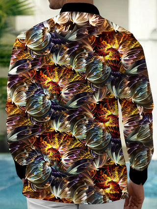 Adaychic Men's Vintage Style Abstract Floral Print Long Sleeve Shirt with Chest Pocket