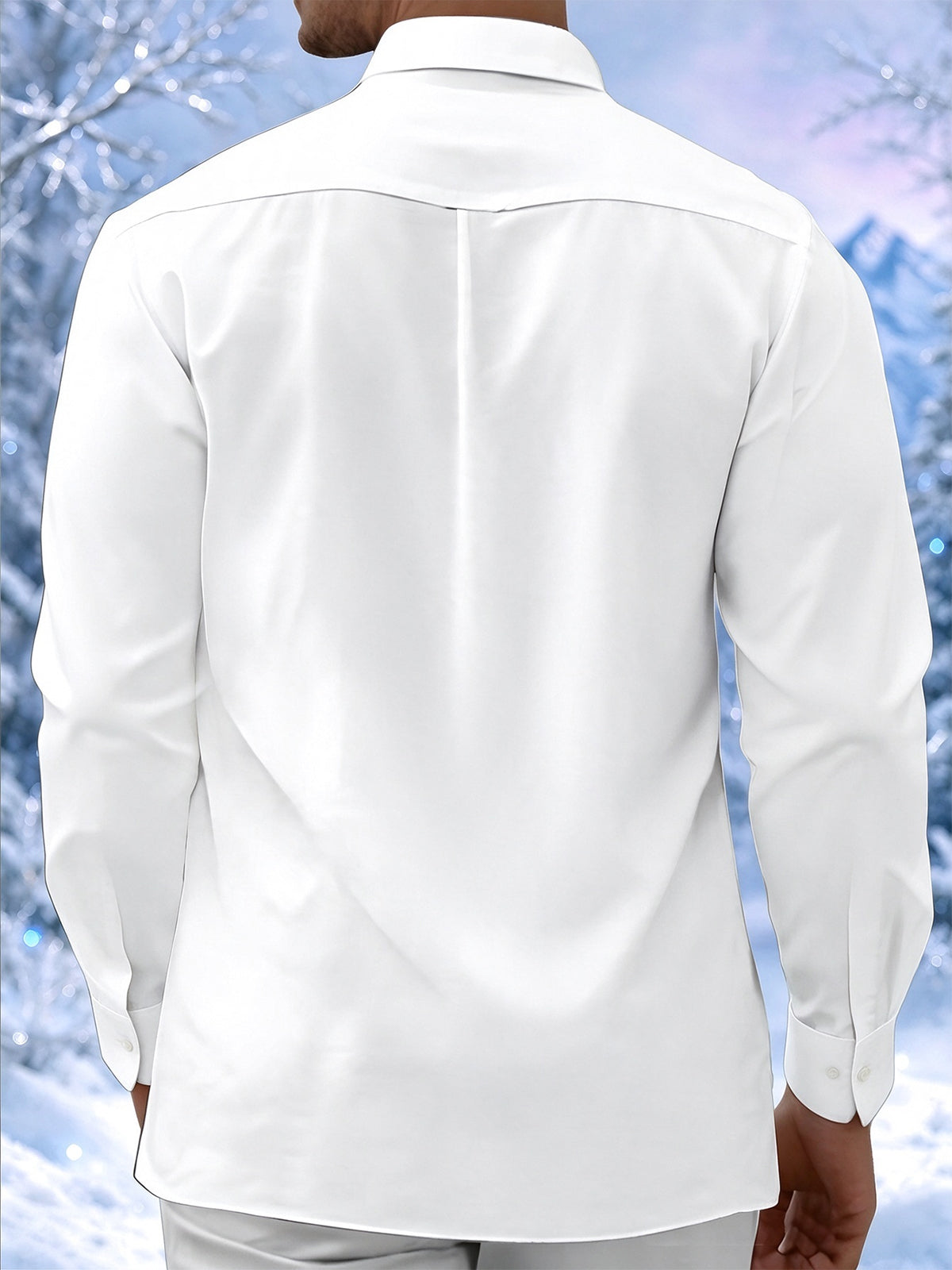 Adaychic Men's Christmas Ornaments And Snowflakes Print Long Sleeve Shirt with Chest Pocket