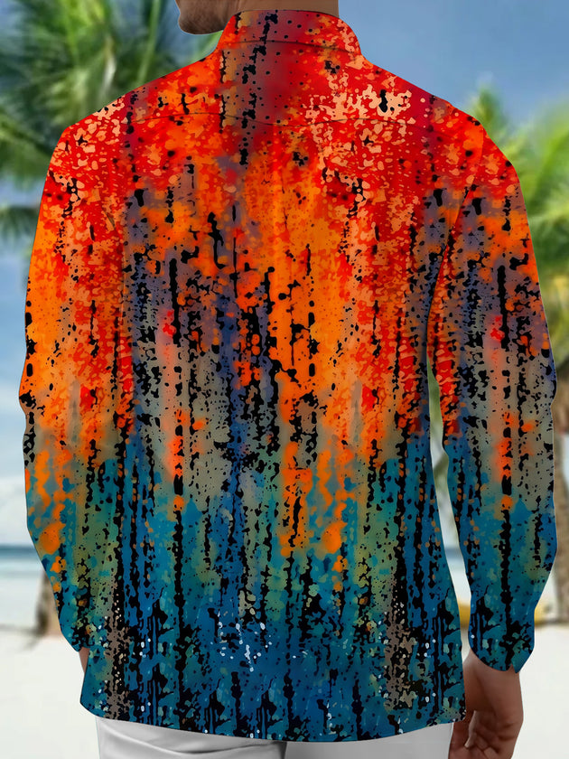 Adaychic Men's Printed Gradient Ink Splash Print Long Sleeve Shirt with Chest Pocket
