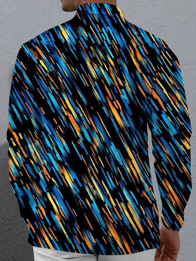 Adaychic Men's Abstract Geometric Brushstrokes Print Long Sleeve Shirt with Chest Pocket
