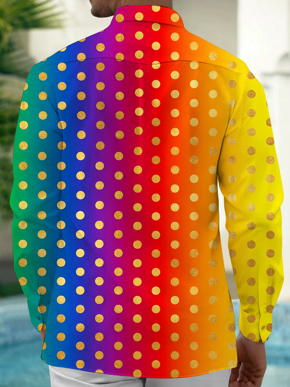 Adaychic Men's Patterned Gradient Polka Dots Print Long Sleeve Shirt with Chest Pocket