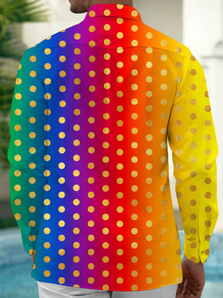 Adaychic Men's Patterned Gradient Polka Dots Print Long Sleeve Shirt with Chest Pocket