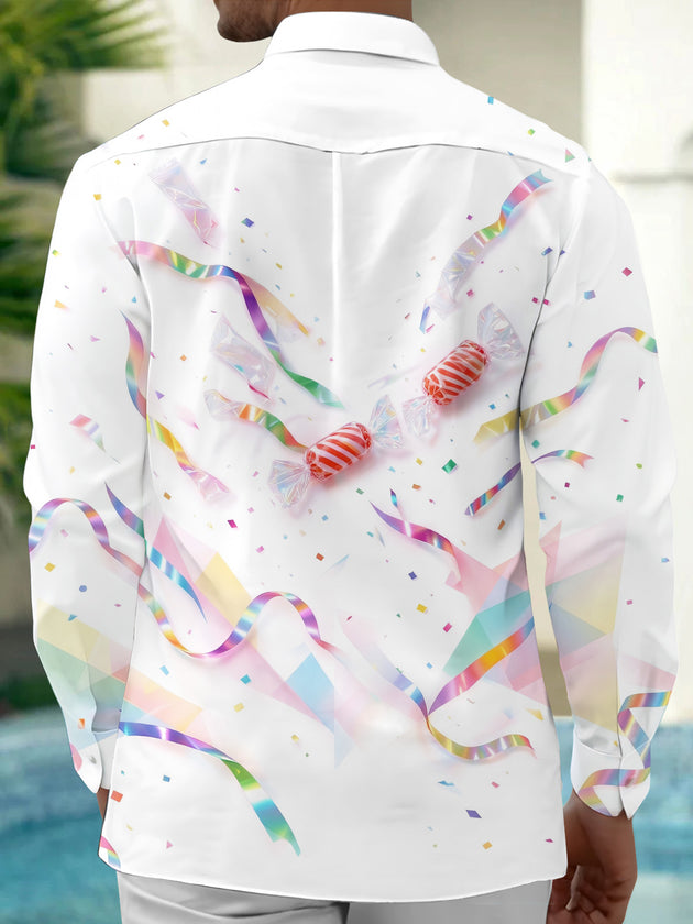 Adaychic Men's Printed Candy And Confetti Print Long Sleeve Shirt with Chest Pocket