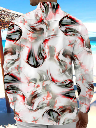 Adaychic Men's Printed Abstract Swirl Pattern Long Sleeve Shirt with Chest Pocket