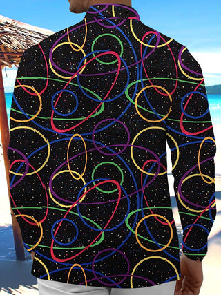 Adaychic Men's Printed Colorful Geometric Circles Print Long Sleeve Shirt with Chest Pocket