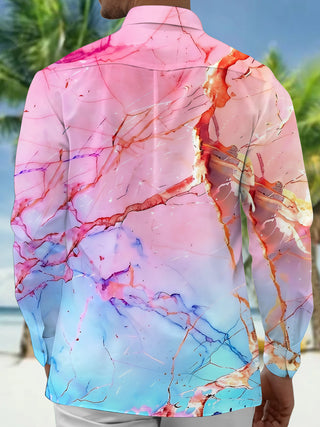Adaychic Men's Printed Marble Gradient Print Long Sleeve Shirt with Chest Pocket