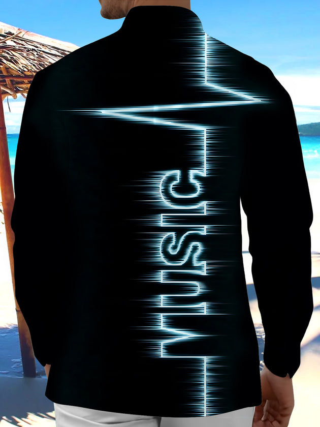 Adaychic Music Print Men's Pocket Long Sleeve Shirts